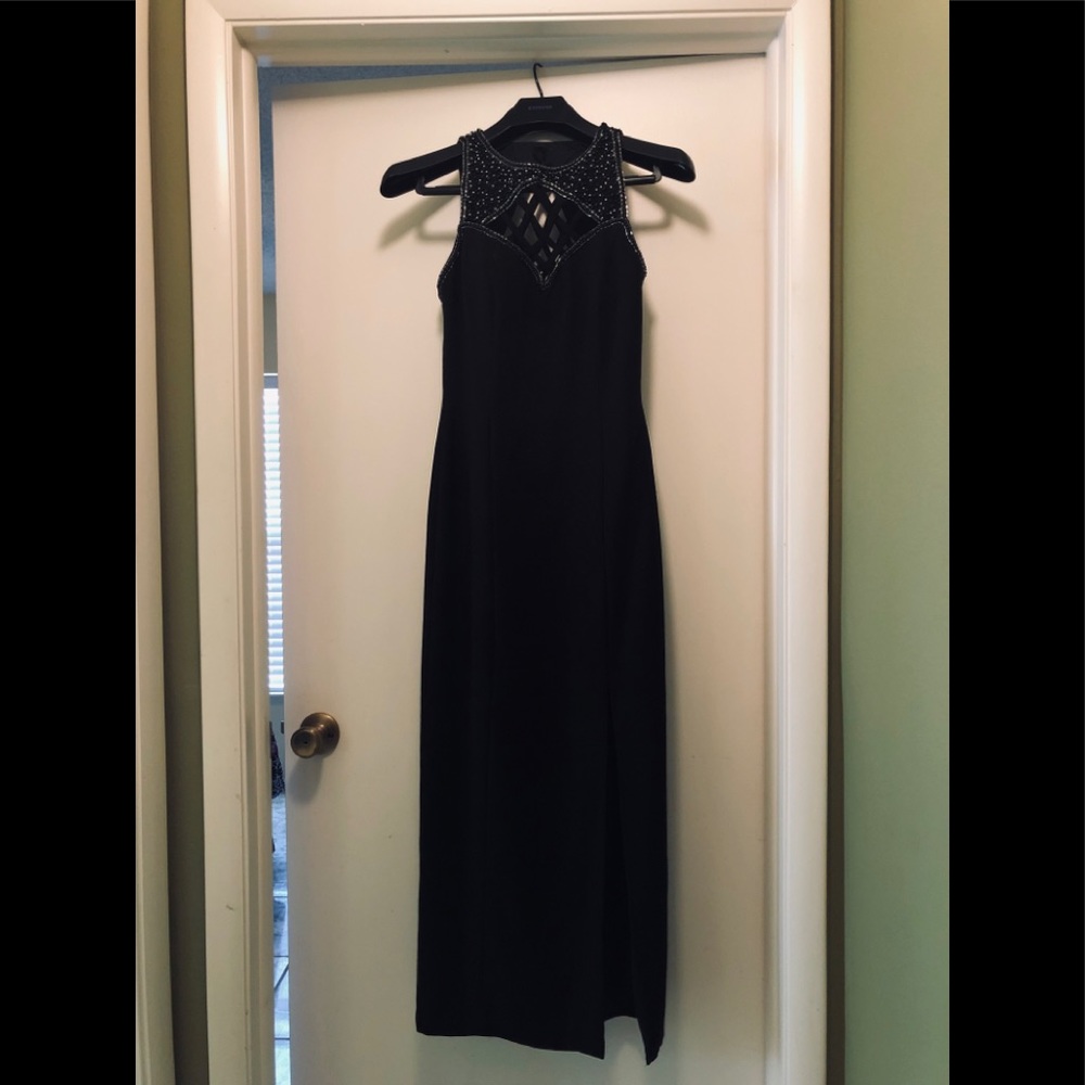 Beautiful Formal Black Beaded Gown w/ Front Slit